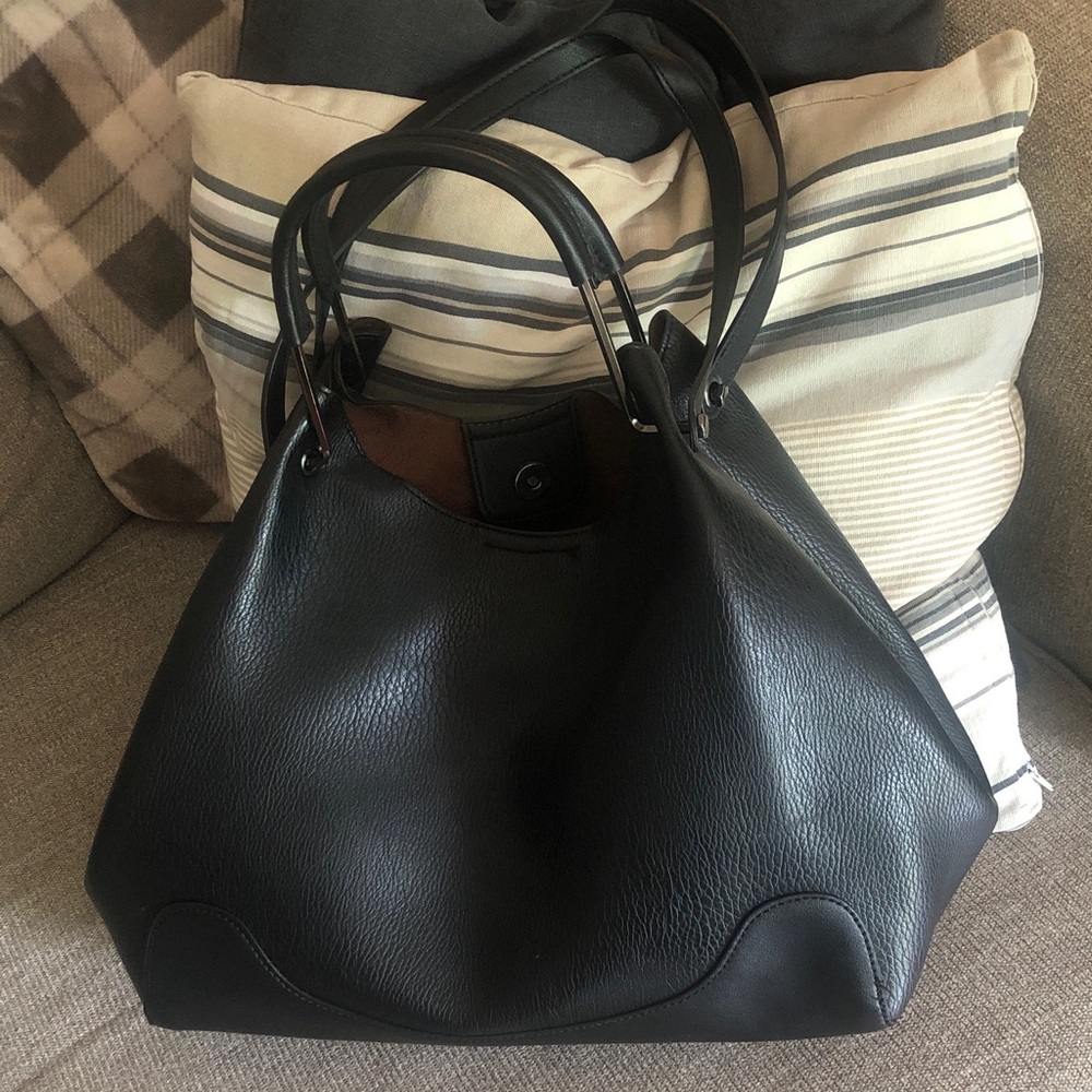 Black Leather Tote Bag - Classic Women's Handbag